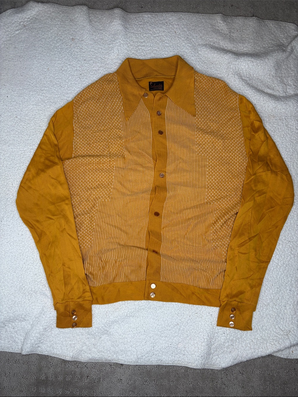 Vintage Schwartz’s Brooklyn Mustard Yellow Knitted Long Sleeve Shirt: Size XL